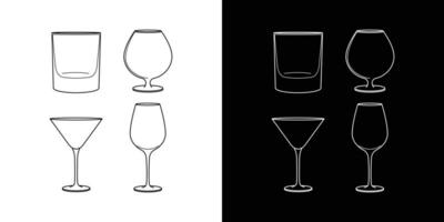 Set of glasses for alcohol in a realistic style. linear icon. Editable stroke vector