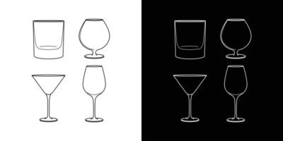 Set of glasses for alcohol in a realistic style. linear icon. Editable stroke vector