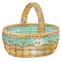 Handmade Basket Watercolor Woven Craftsmanship in Vintage Style png