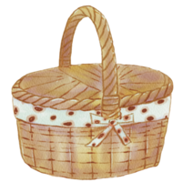 Handmade Basket Watercolor Woven Craftsmanship in Vintage Style png