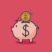 Coin with piggy bank doodle style vector