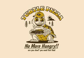 Turtle pizza, No more hungry, Mascot character of a turtle holding a pizza vector