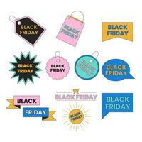 Shop special offers 2D linear cartoon marketing stickers bundle. Black friday isolated line vector price badges white background. Color flat spot illustration collection, advertising commercial events