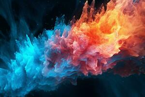 Dynamic black artwork showcases the fusion of fire and ice. AI Generated photo