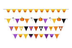 Decorative Halloween garland of small triangular flags. Colorful pennants for birthday, festival, fair or carnival. Vector illustration.