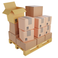 Stack messy parcel box on pallet clipart flat design icon isolated on transparent background , 3D rendering logistic and delivery concept png