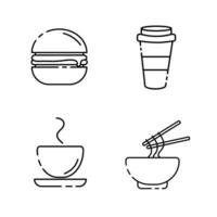 Set of black and white icons of food and drinks on a white background vector