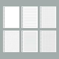 A set of vector realistic illustrations of a sheet of paper from a workbook with a shadow