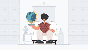 The individual is holding a colossal globe, the subject of learning. Trendy style, Illustration vector