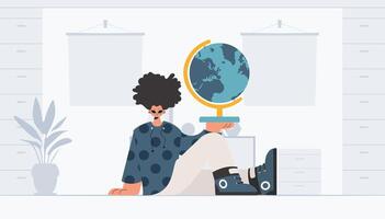 A person sitting on the floor holding a globe vector