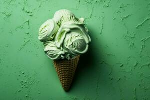 verde hielo crema modelo helado alimento. generar ai foto