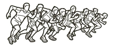 Outline Group of Runner Action Start Running vector