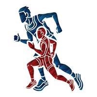 Men Run Together Cartoon Sport Graphic Vector