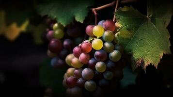 Close-up of a bunch of grapes on grapevine AI Generated photo