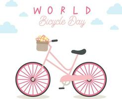 flat design vector cute pink world bicycle day illustration