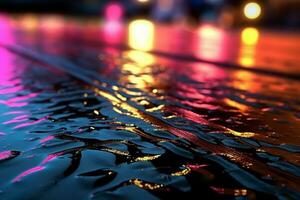 Abstract play of light on wet asphalt with neon reflections. AI Generated photo