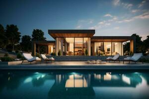Modern luxury villa exterior. Generate Ai photo