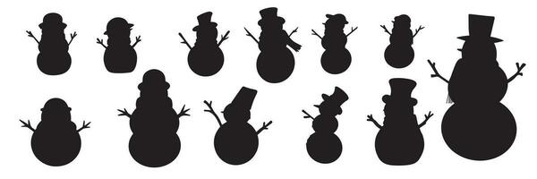 Set of snowman silhouette. Silhouette of snowman icons collection isolated on white background. Vector illustration.