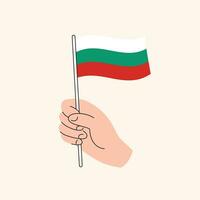 Cartoon Hand Holding Bulgarian Flag, Isolated Vector Drawing.