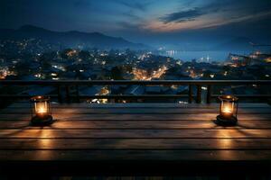 View from wooden plank above phuket town at night AI Generated photo