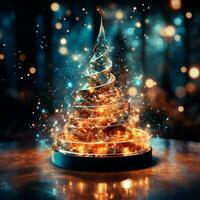 Abstract Christmas tree with blurred shiny lights and decorations - AI generated image photo