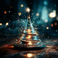 Abstract Christmas tree with blurred shiny lights and decorations - AI generated image photo