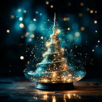 Abstract Christmas tree with blurred shiny lights and decorations - AI generated image photo