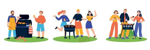 Barbecue Flat Compositions vector