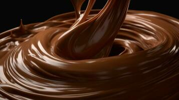 Chocolate cascade, Velvety sauce flowing gracefully from a front view. AI Generated photo