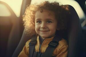 niño la seguridad coche asiento. generar ai foto