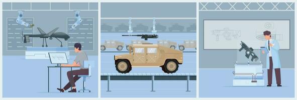 militar producción plano ilustraciones vector