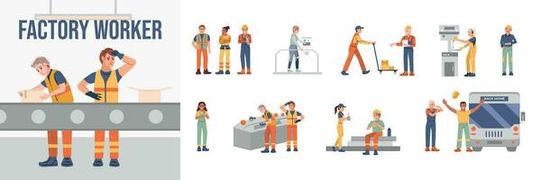 Factory Workers Composition Set vector