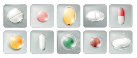 Realistic Pills Capsules Set vector