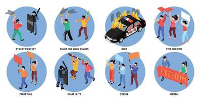 Isometric Protesters Circle Compositions vector