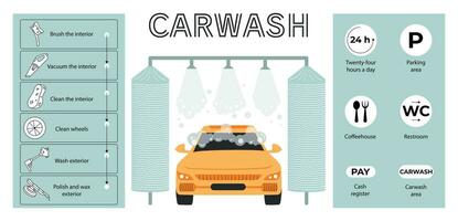 Car Wash Flat Infographics vector