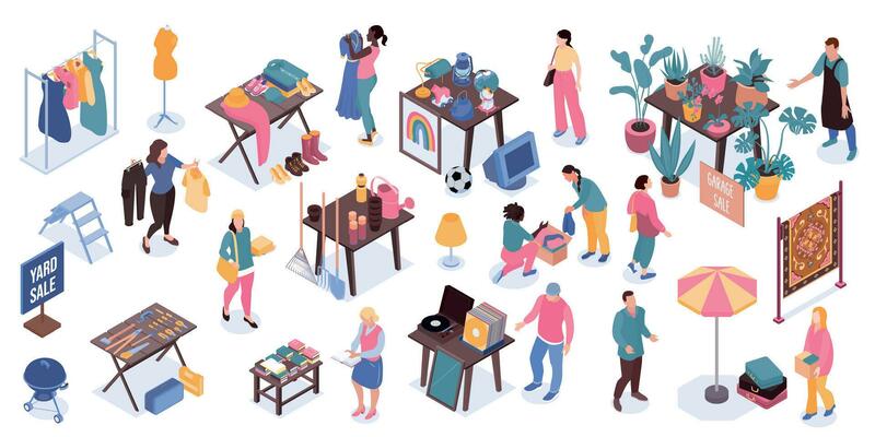 Garage Set Isometric Icons Set