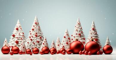 Christmas tree made of Christmas balls, confetti on a light background - AI generated image photo