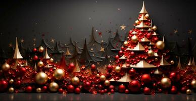 Navidad árbol hecho de Navidad pelotas, papel picado, borroso bokeh antecedentes - ai generado imagen foto