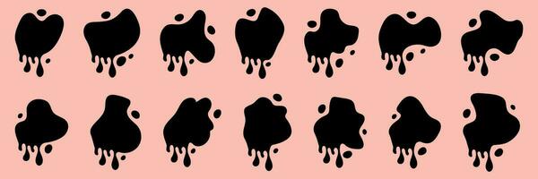 Set of vector abstract shapes with streaks of drops. Liquid amoeba spots. Vector illustration.