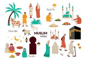 musulmán Días festivos íconos colección vector
