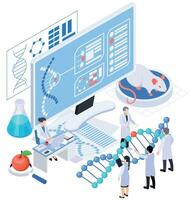 biotecnología científicos isométrica composición vector