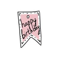 Price tag with  text on a white background. Happy Birthday banner, label, tag, sticker. Hand drawn doodle illustration. Pink color. vector