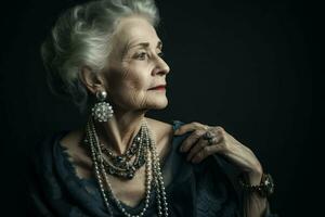 Elegant senior woman with jewelry. Generate Ai photo