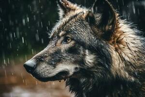 Wolf head rain natural. Generate Ai photo