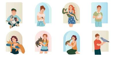 People Exotic Pets Set vector