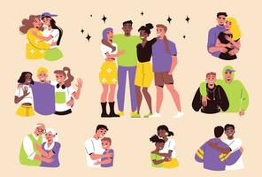 Hugging People Set vector