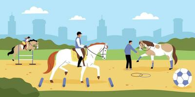 Horse And People Flat Background vector