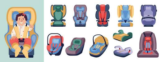 niños coche asiento íconos vector