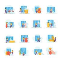 Cleaning Window Icon Set vector