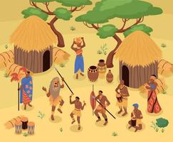 African Village Isometric Composition vector